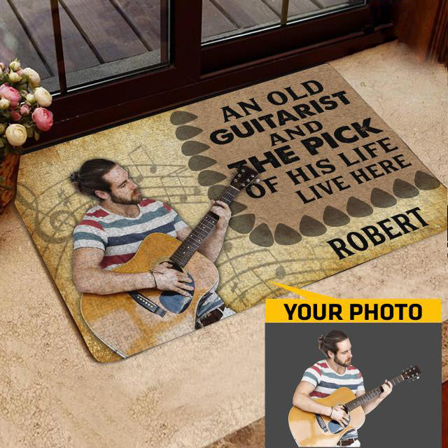 PERSONALIZED AN OLD GUITARIST PHOTO UPLOAD LIVE HERE DOORMAT