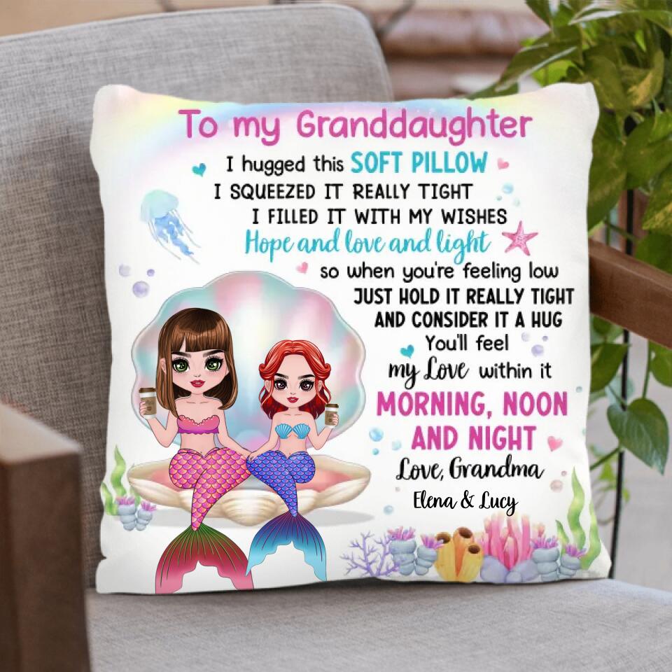 Personalized Mermaid Grandma & Granddaughter Pillow - I Hugged This Soft Pillow