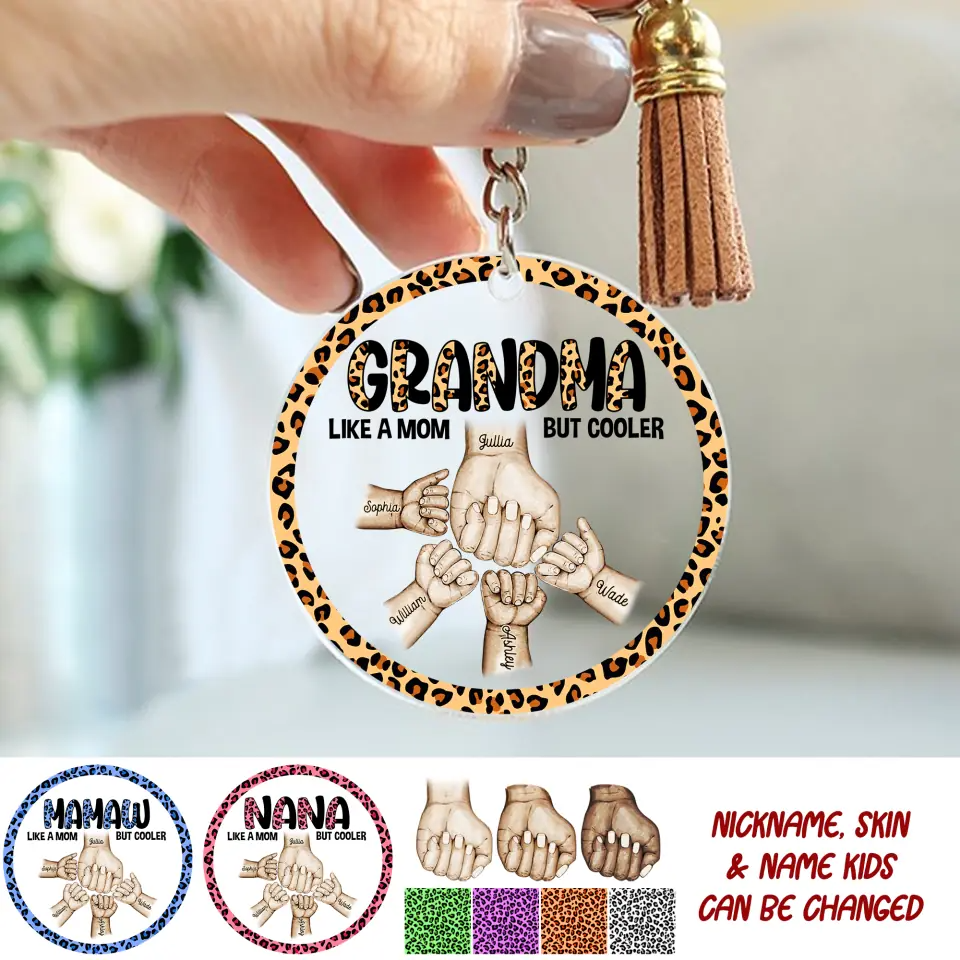 Personalized Grandma Abuela Like A Mom But Cooler Kid Name Hand Acrylic Keychain