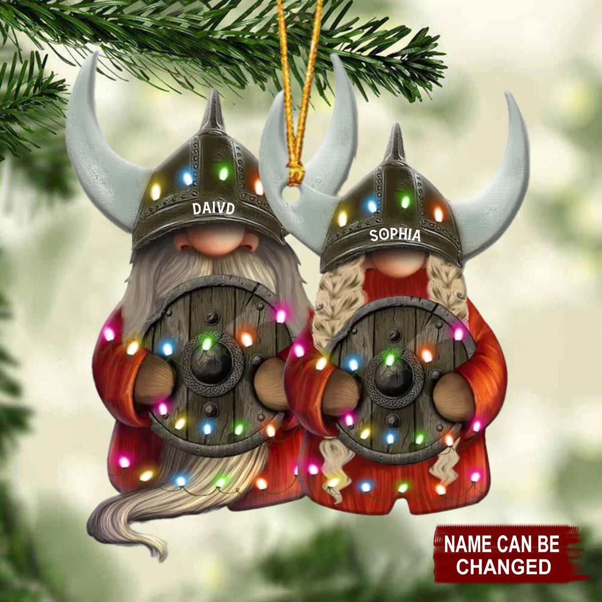 Viking DWARF Couple With Printed Christmas Light - Personalized Christmas Ornament - Gift For Couples