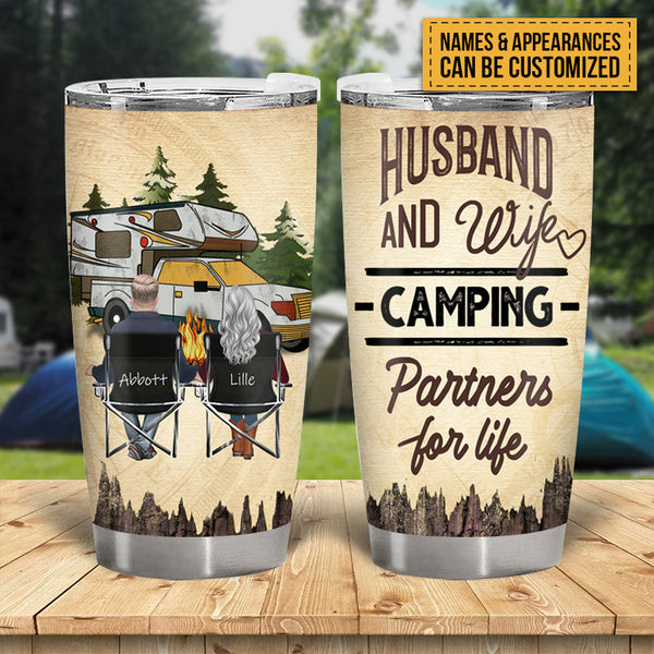 Husband And Wife Camping Partners For Life - Personalized Enamel