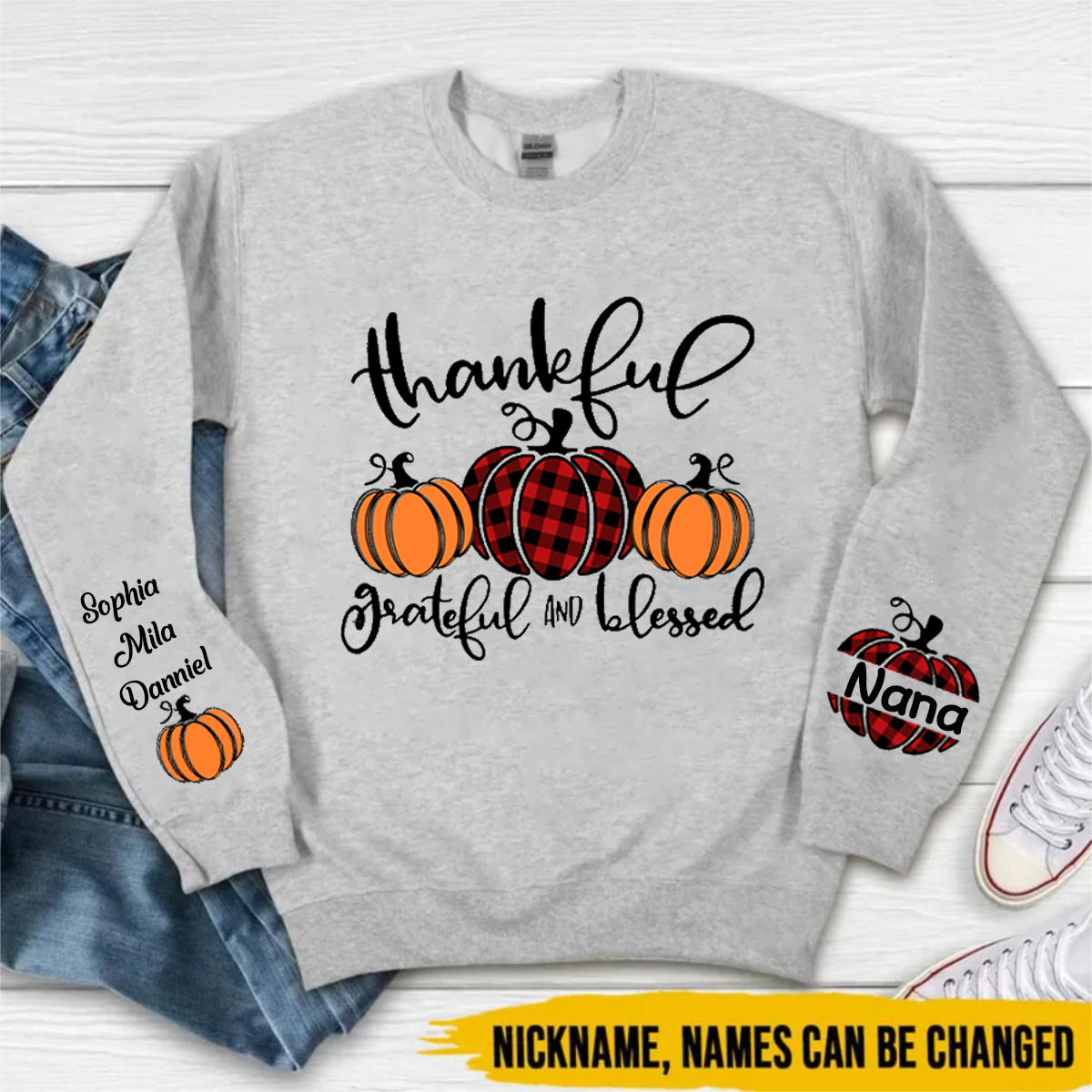 Thankful Grateful And Blessed Grandma Pumpkin With Grandkids Sweatshirt