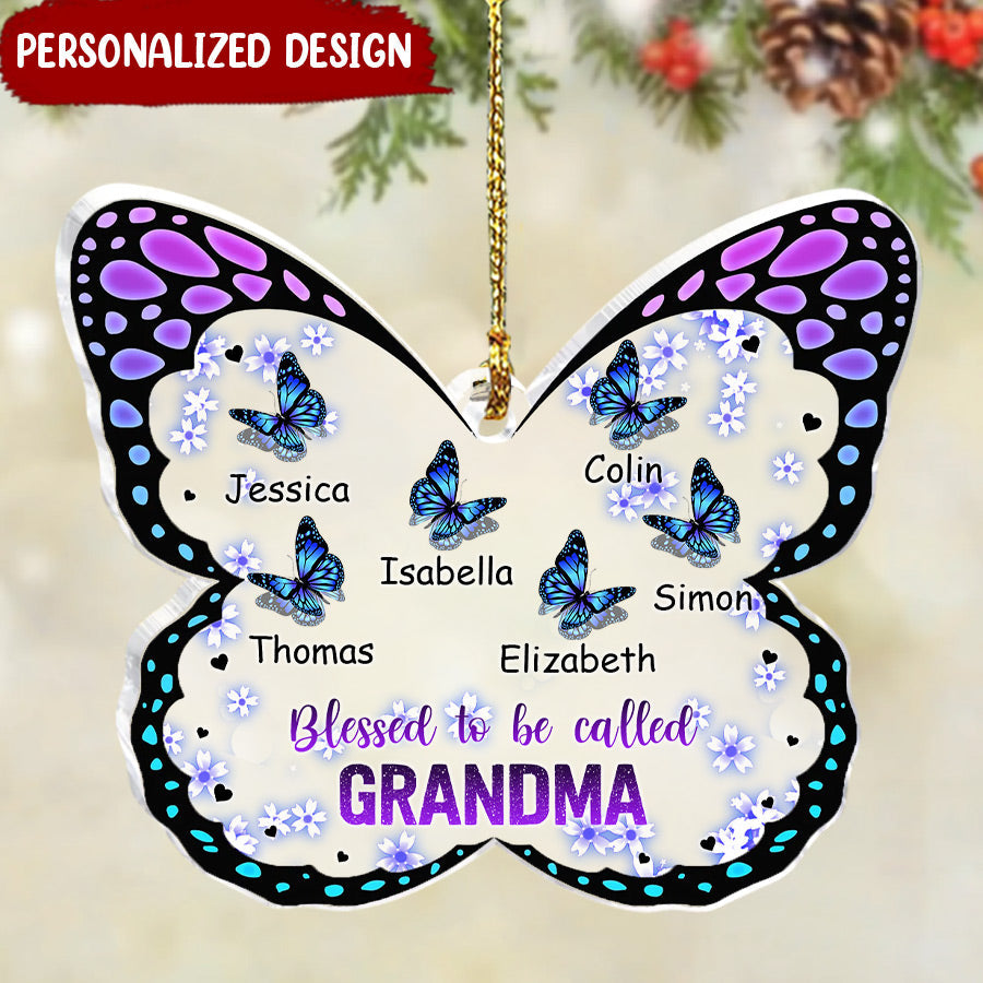 Customized Blessed Grandma Mom Butterfly Christmas Ornament Xmas Gift Noel Family Acrylic Ornament