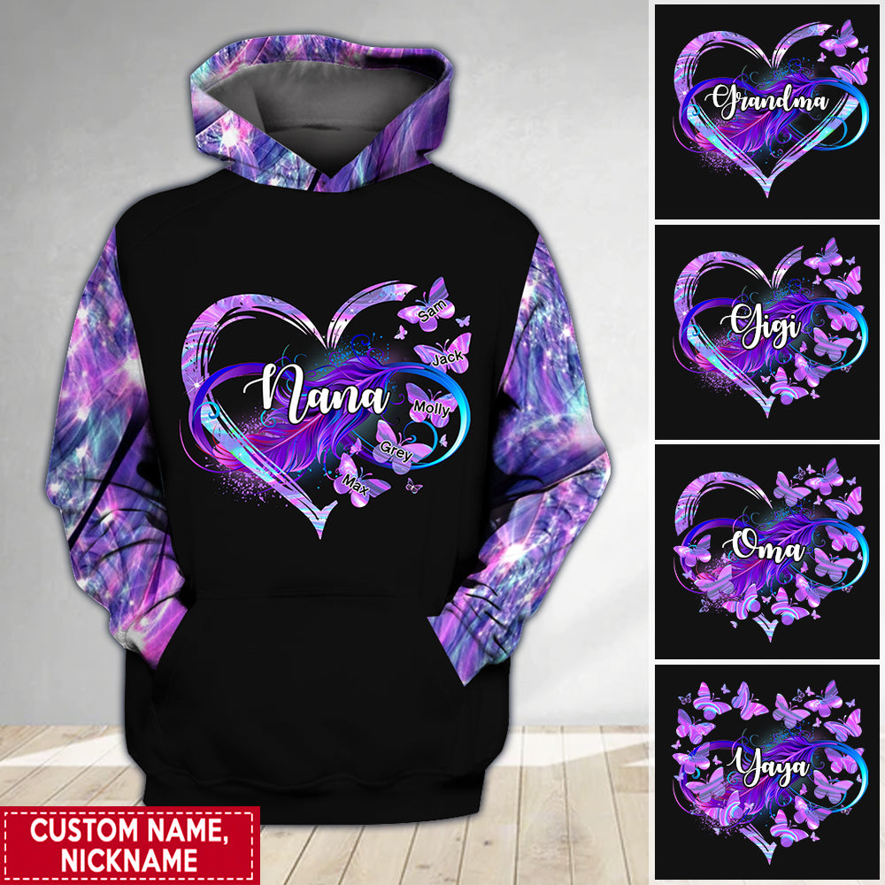 Customized Grandma Mom Heart Butterflies Christmas Gift Xmas Family Present Multi Color Hoodie