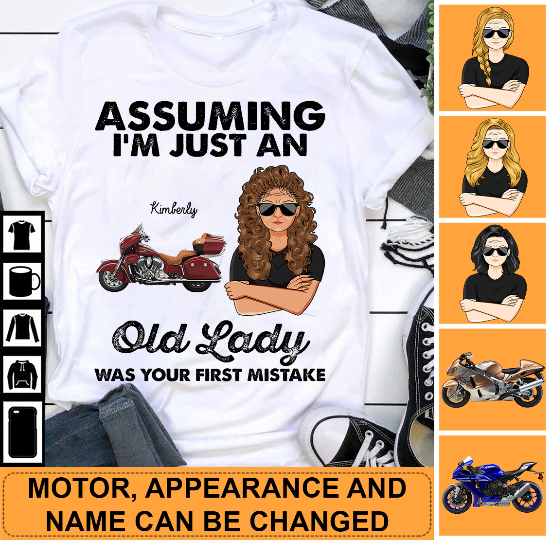 Assuming I'm Just An Old Lady Was Your First Mistake Motorcycle Personalized Shirt