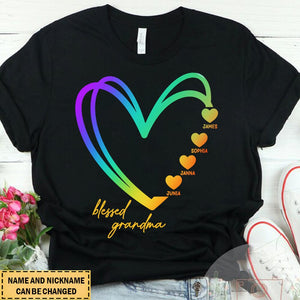 Blessed Grandma Mom With Heart Kids Personalized Shirt