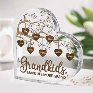 Grandkids Make Life More Grand - Family Personalized Custom Heart Shaped Acrylic Plaque