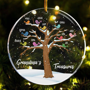 Grandma's Treasures - Personalized Circle Acrylic Ornament - Christmas Gift For Grandma, Grandpa, Mom, Dad