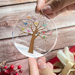 Grandma's Treasures - Personalized Circle Acrylic Ornament - Christmas Gift For Grandma, Grandpa, Mom, Dad