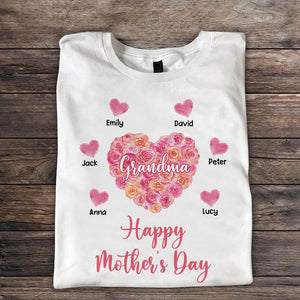 Sweet Pinky Flower Mom Grandma heart Kids, Happy Mother's Day Personalized Shirt