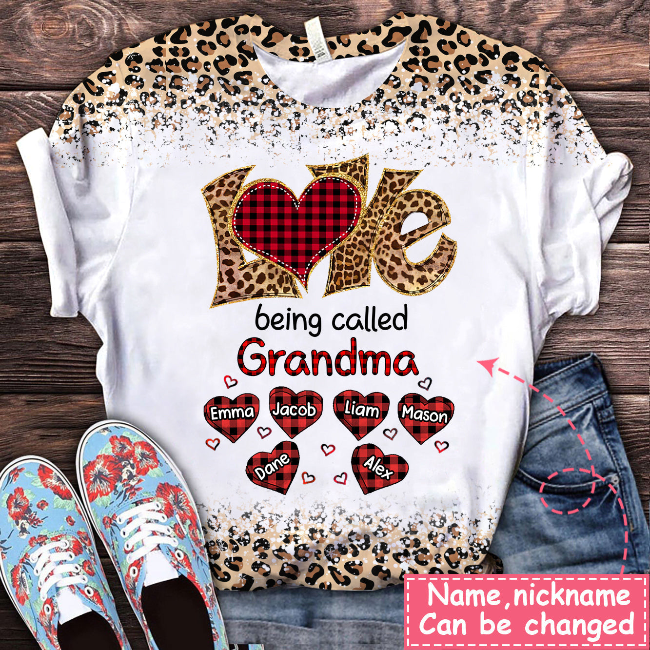 Personalized Love Grandma life 4th July American Flag Leopard T Shirt