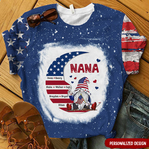 Personalized American Flag Grandma Nana Mom Dwarf On Moon 3D T-shirt