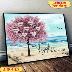 Family Tree Sweet Heart Members Backview Landscape, Together We Make A Family Personalized Horizontal Poster