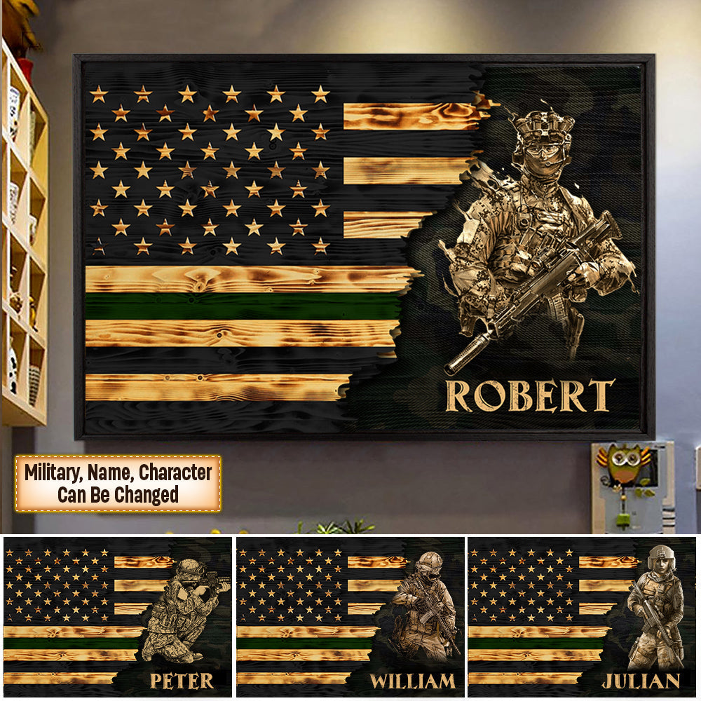 Personalized Branch & Name Half Thin Green Line Soldier Veteran Poster For Veterans