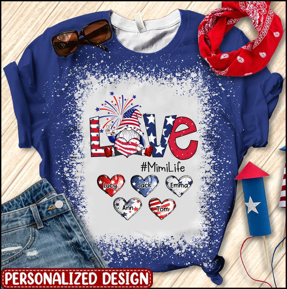Personalized Love Grandmalife Heart Dwarf American Flag 3D T-Shirt