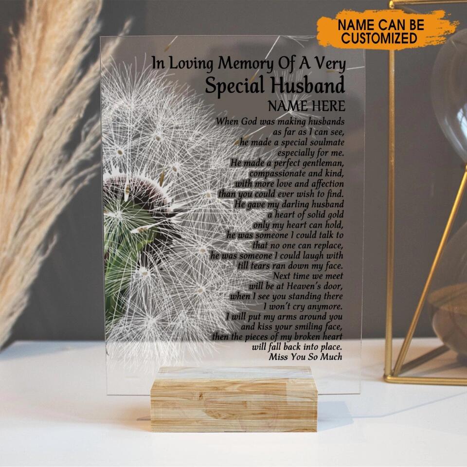 Personalized Memorial Rectangle Plaque In Loving Memory Of A Very Special Husband Custom Memorial Gift