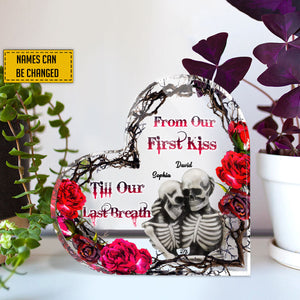 Skull Couple - Personalized Heart-Shaped Acrylic Plaque