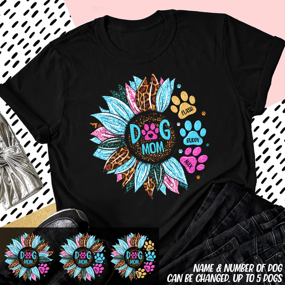 Personalized Sunflower & Dog Mom Tshirt