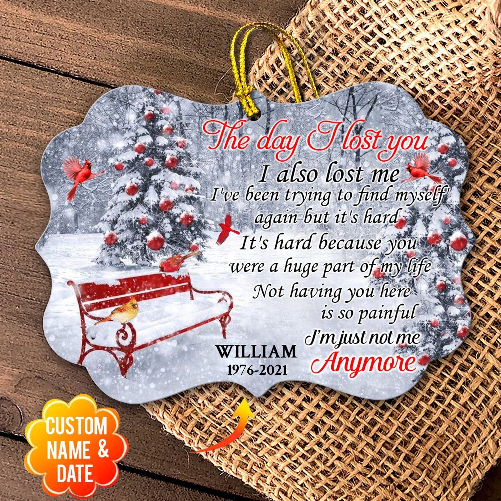 Personalized Memorial Christmas The Day I Lost You Aluminum Ornament