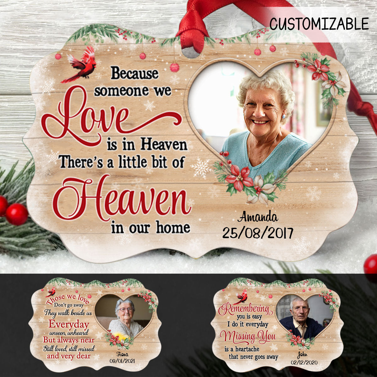 Christmas Wreath Heart Photo Memorial Personalized Acrylic Ornament Memorial Gift