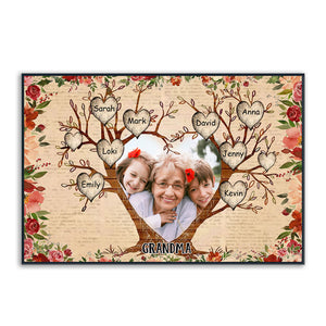 Best Grandma Heart Tree - Personalized Photo Poster - Gift For Grandma