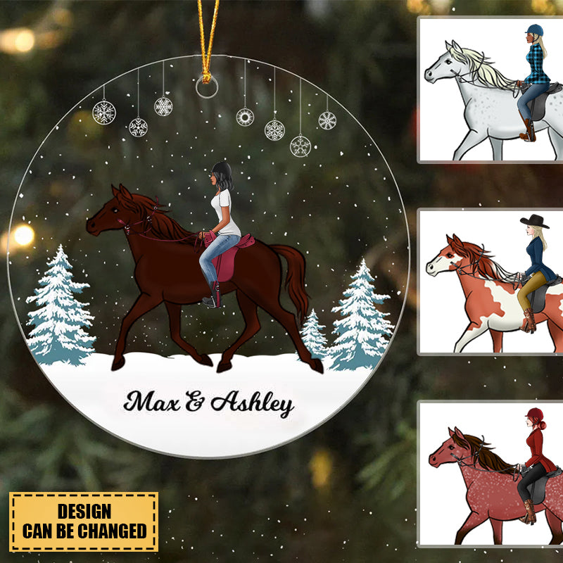 Girl Riding Horse In Snow Personalized Acrylic Ornament