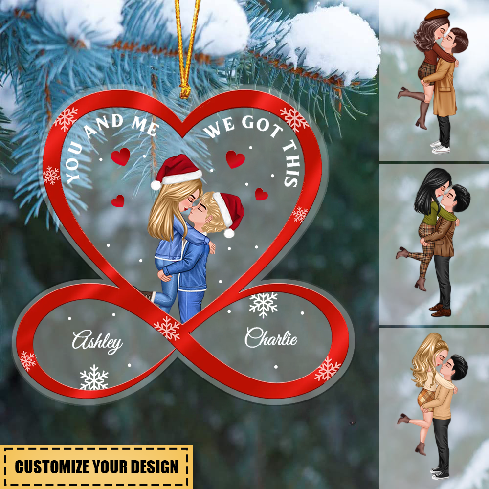 Christmas Doll Couple Hugging Kissing Infinity Heart Personalized Christmas Ornament