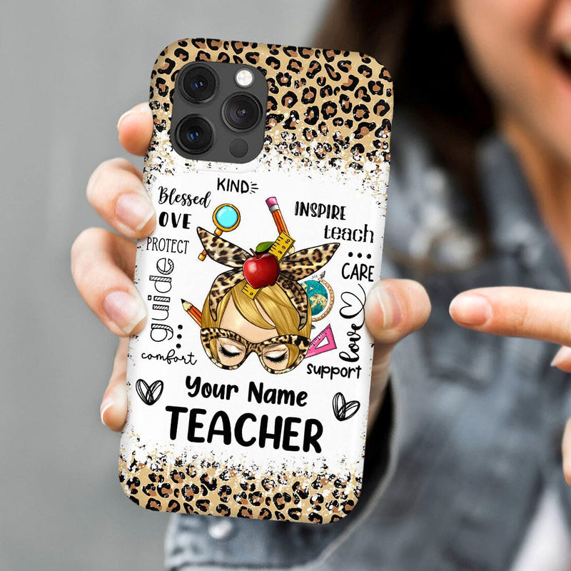 Messy Bun Teacher Typography Personalized Phone case